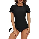Bonneuitbebe Women's Short Sleeve Rash Guard with Built in Bra Swim Shirt UPF50+ Quick Dry Bathing Suit