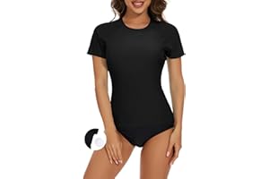 Bonneuitbebe Women's Short Sleeve Rash Guard with Built in Bra Swim Shirt UPF50+ Quick Dry Bathing Suit