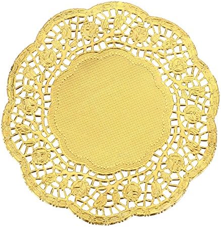 Lace Paper Doilies Cake Placemats Crafting Coaster of Party Wedding Gift Tableware Decoration 36pcs 5.5",Gold Round