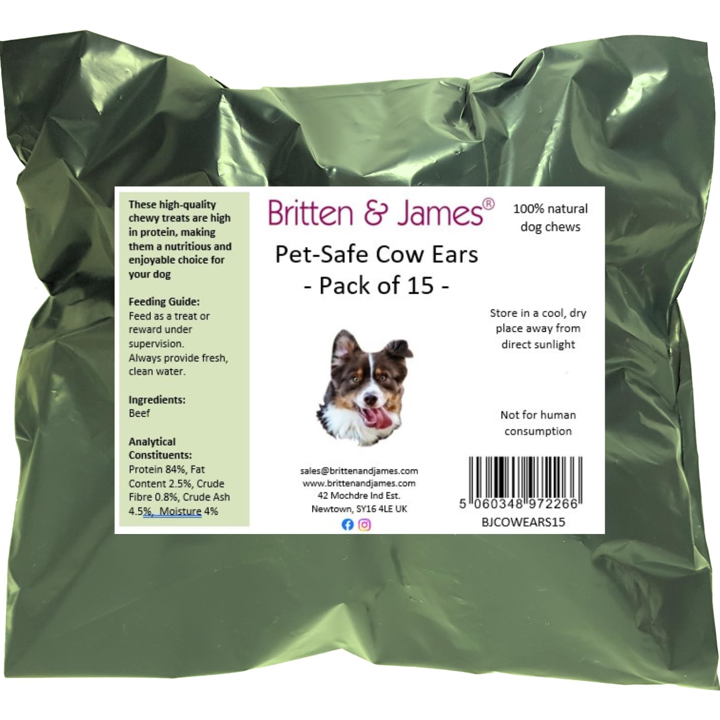 15 Pet Safe Cow Ears for Dogs - Natural Air Dried - by Britten and James