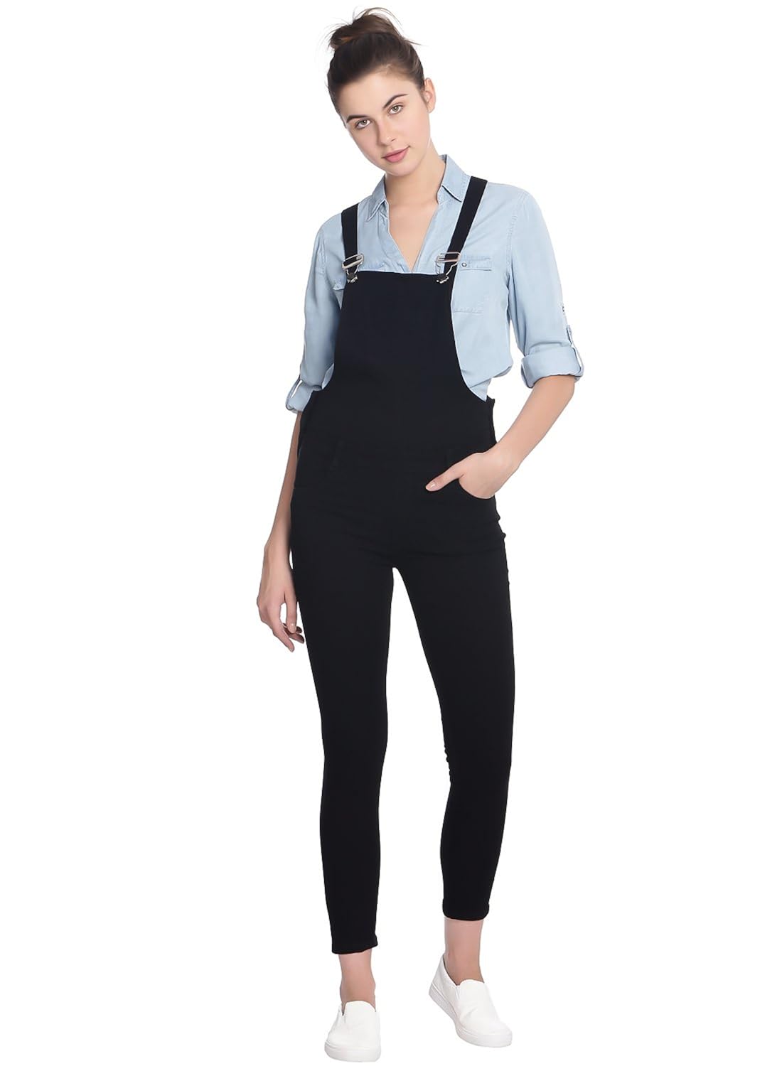 broadstar denim solid casual dungaree for women