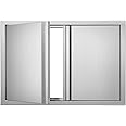 VEVOR Double Outdoor BBQ Kitchen Door, 28"W x 19"H Inch, Stainless Steel Flush Mount Vertical Door with Recessed Handles for Grilling Station
