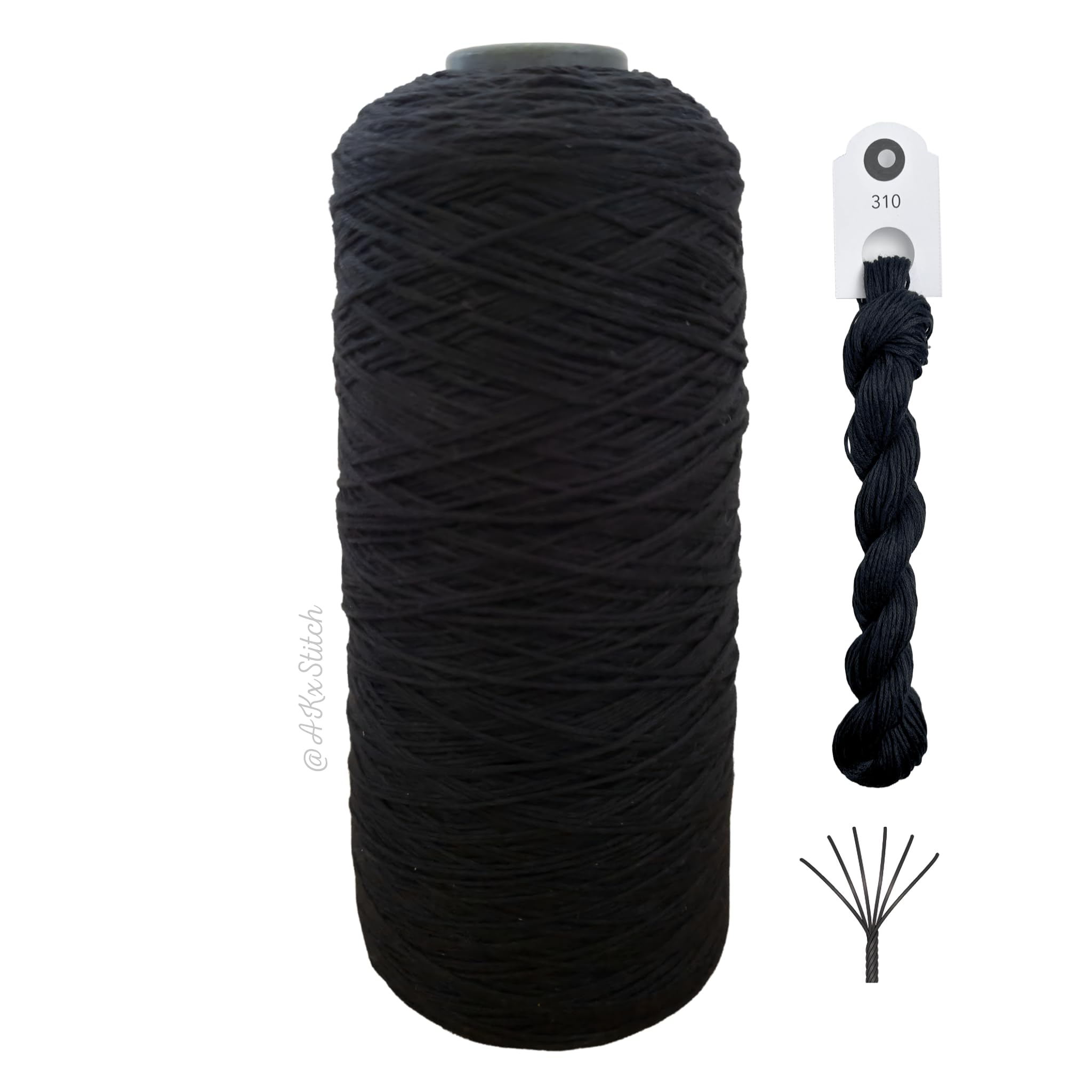 CXC 310 Black Cross Stitch Thread, Colour Matches DMC, 6-Stranded Cotton Floss Cut by Metre (Full Cone Approx 800 metres)
