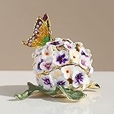 SUSUZUKU Decorative Floral Jewelry Box with Butterfly, Enamel Hydrangea Design, Purple and White Flowers, Trinket Box Storage