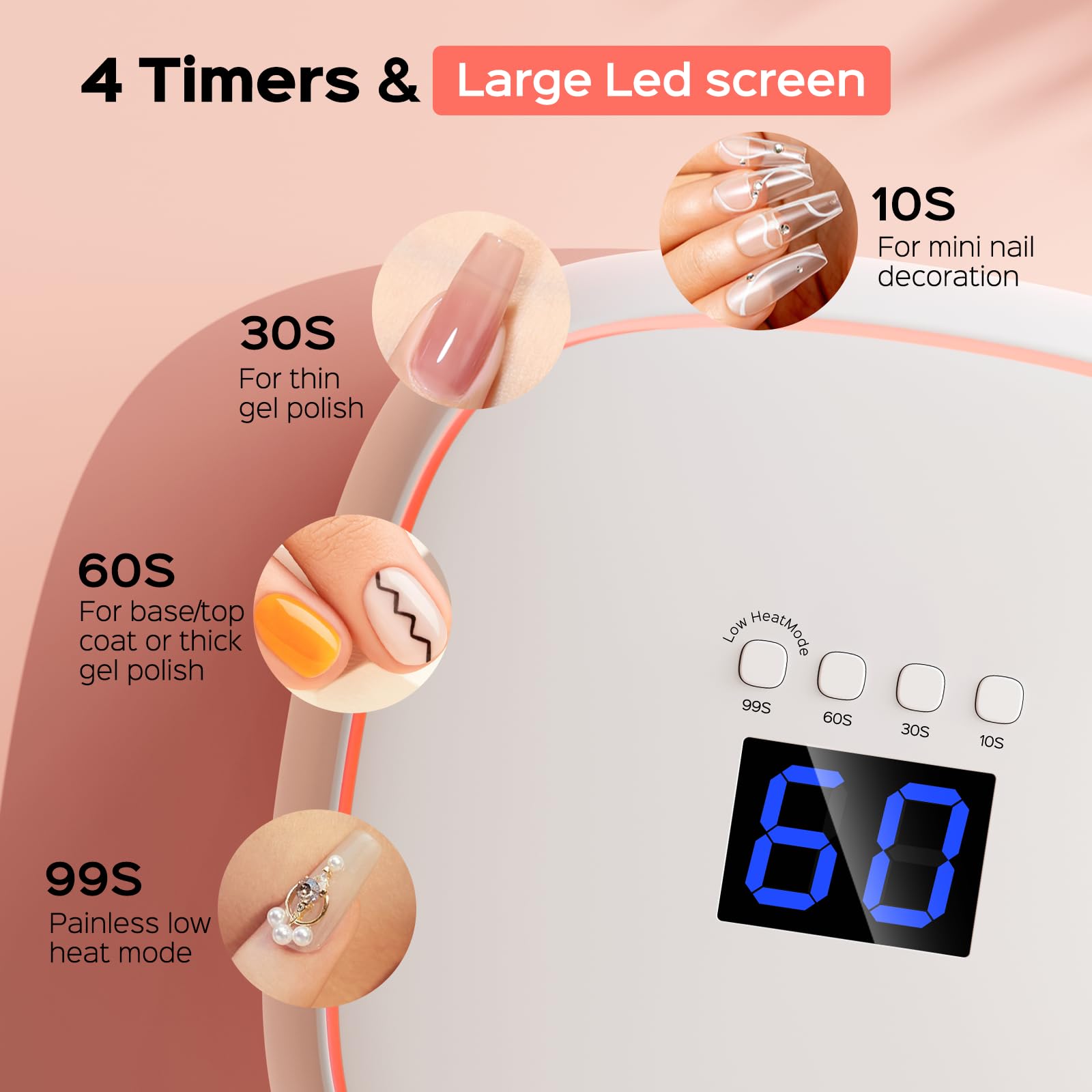 BOLASEN UV LED Nail Lamp, 60W UV Light for Gel Nails with Ceramic Technology, Professional Nail Dryer for Gel Nail Polish, Quick Dry Curing Lamp with Metal Base & Atmosphere Light, Halo 10 - Image 4