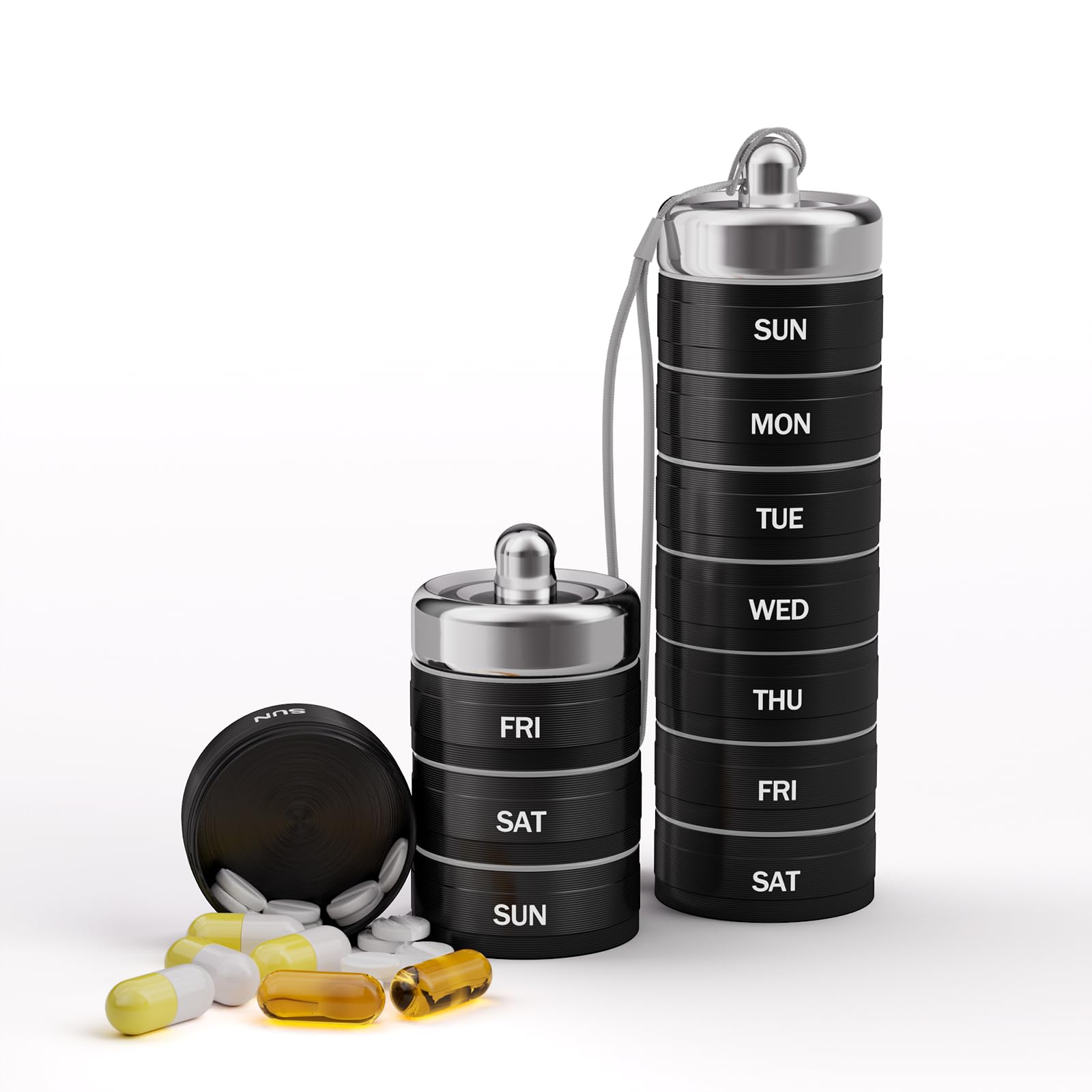 Photo 1 of Metal Weekly Pill Organizer 1 Time a Day- 7 Day Detachable Waterproof Travel Pill Box?Aluminum Alloy BPA Free Medicine Pill Container for Vitamin Medicine Supplement Fish Oil ?Black?