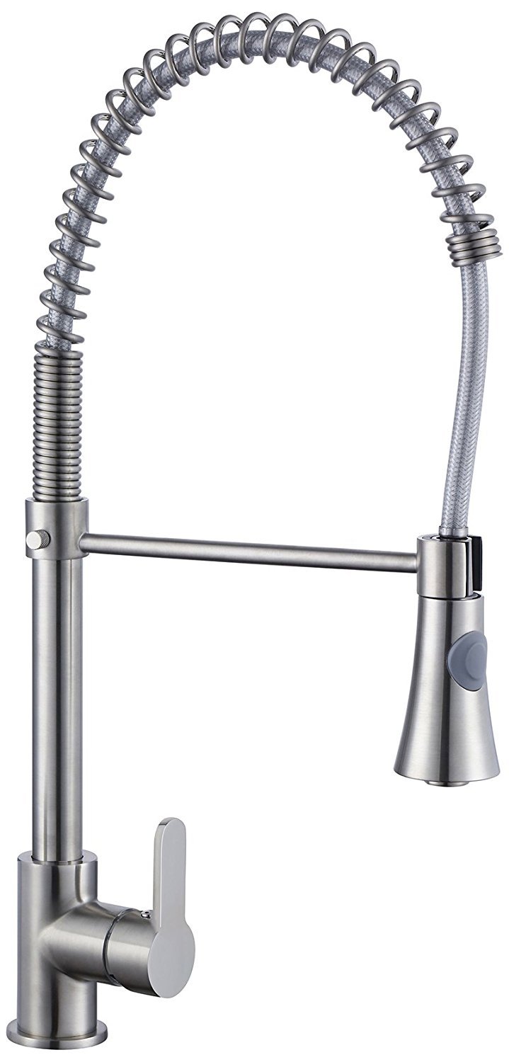 EISL Leon NI183ESCRNI-LP-PR-A Low Pressure Spiral Spring Kitchen Tap Stainless Steel with Pull-Out Dish Rinser with Spring Shower 360° Swivel Sink Mixer Tap Single Lever Mixer Tap