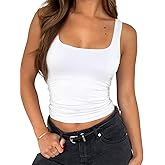 ForeFair Women's Sleeveless Square Neck Tank Top Double Layer Basic Crop Tops Summer Fitness Workout Casual Tops