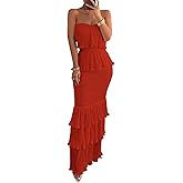 Sexyshine Women's Tube Top Ruffled Tiered Maxi Dress Sleeveless Backless Bodycon Smocked Shirred Party Holiday Long Dress