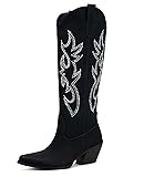 Pasuot Rhinestone Cowboy Boots for Women - Black
