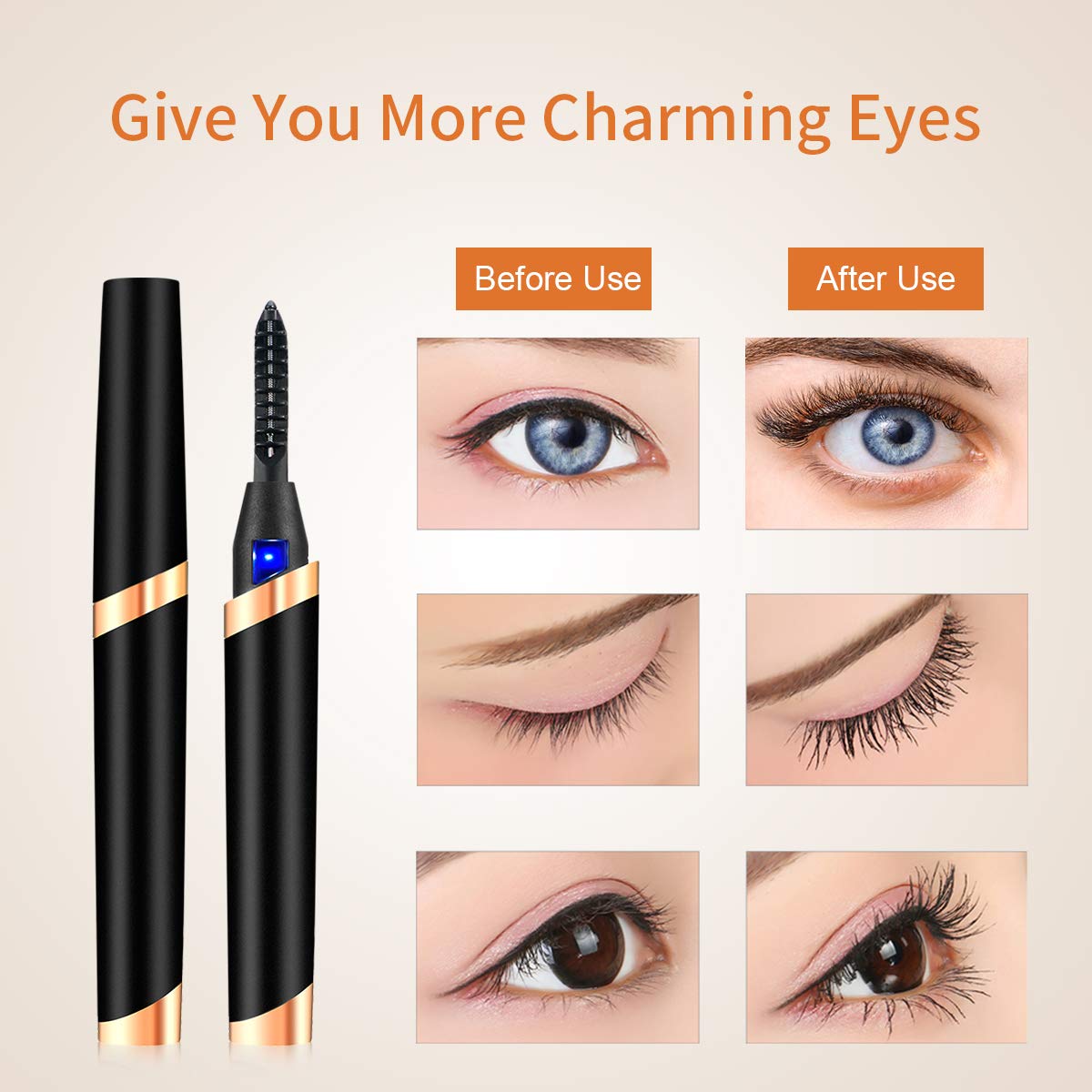 Heated Eyelash Curler, Electric Eyelash Curler, Portable Electric Makeup Eye Lashes Brush [New Upgrade] - Quick Heating Long Lasting, USB Rechargeable Eyelash Curler Tool