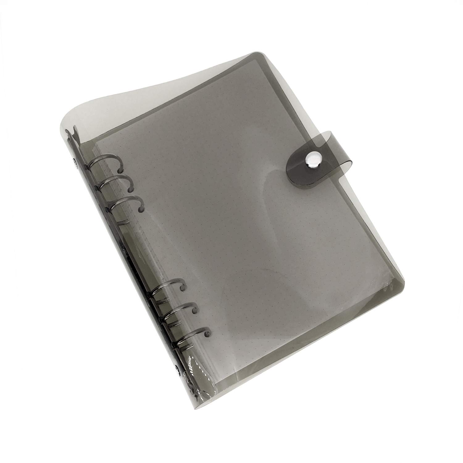 A6 A5 6-Holes Colorful PVC Cover Round Ring View Binder with Snap Button Closure File Folder (Black, A6 Combo)