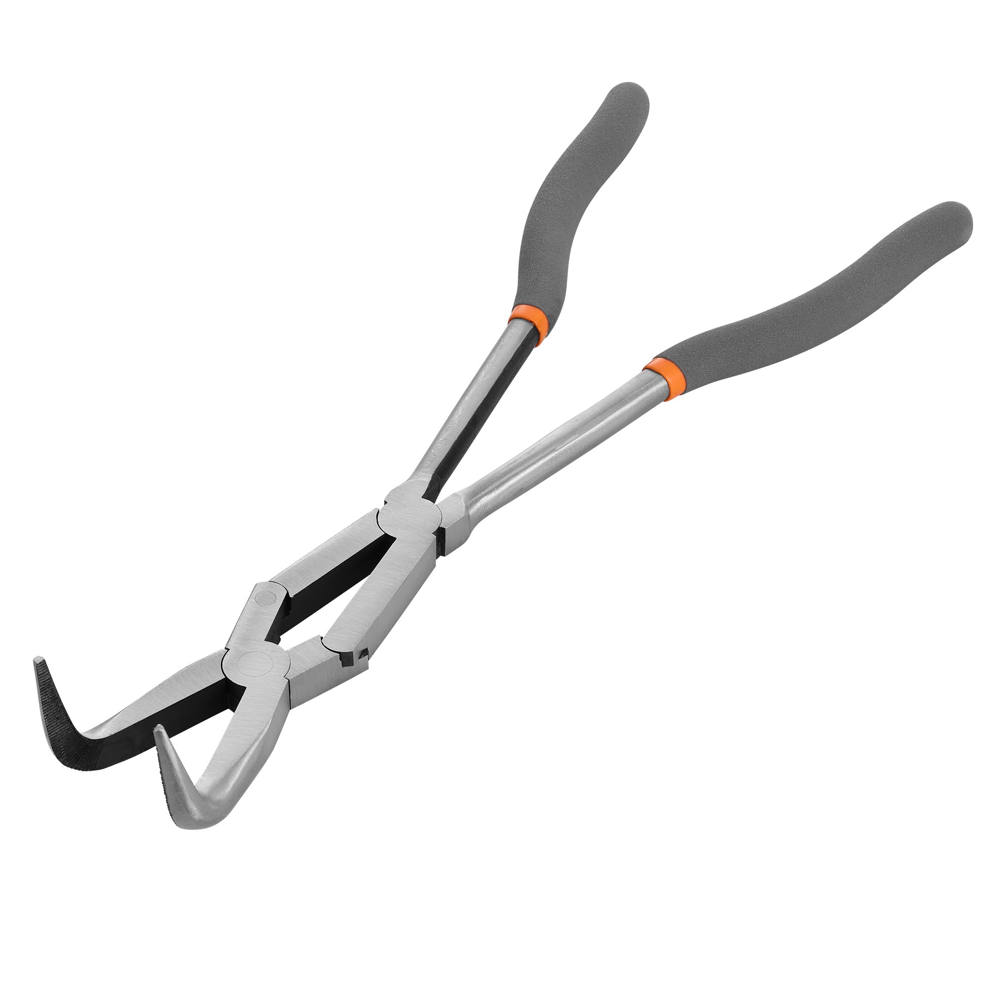 Navaris Long Needle Nose Pliers - 90 Degree Bent Tip - Enhanced Long Reach Wire Cutters - Double Jointed Side Hose Clamp Cutter with Anti-Slip Grip