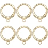 SUNNYCLUE 1 Box 6Pcs Real 18K Gold Plated Spring Gate Ring Clasp Key Ring Clasp Round 18mm Metal Spring Gate Trigger with Hoop Keychain Clip for DIY Crafts Keychains Snap Buckle Keyrings Accessories