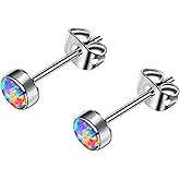 FACOKO Earrings for Women, Titanium Opal Stud, Non-Nickel Earring, Hypoallergenic Earrings 3mm 4mm 5mm 7mm Round Birthstone Earring Studs for Sensitive Ears