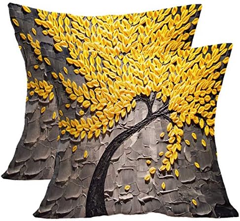 Treely Oil Painting Tree Throw Pillow Case Cotton Linen Decorative Cushion Cover Flowers for Sofa Bedroom Car 18 x 18 Inch,2 Pack(Style 03)