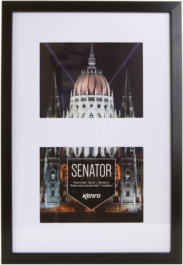 Kenro Senator Black Wood Double Photo Frame with White Mat for 2 Photos 8x6 inch / 15x20cm - SNF1520B/2, Double 8x6" / 15x20cm