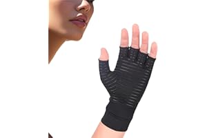 Boisea Compression Arthritis Gloves for Women and Men,Copper Infused Black Fingerless Apparel Gloves Breathable Comfort.