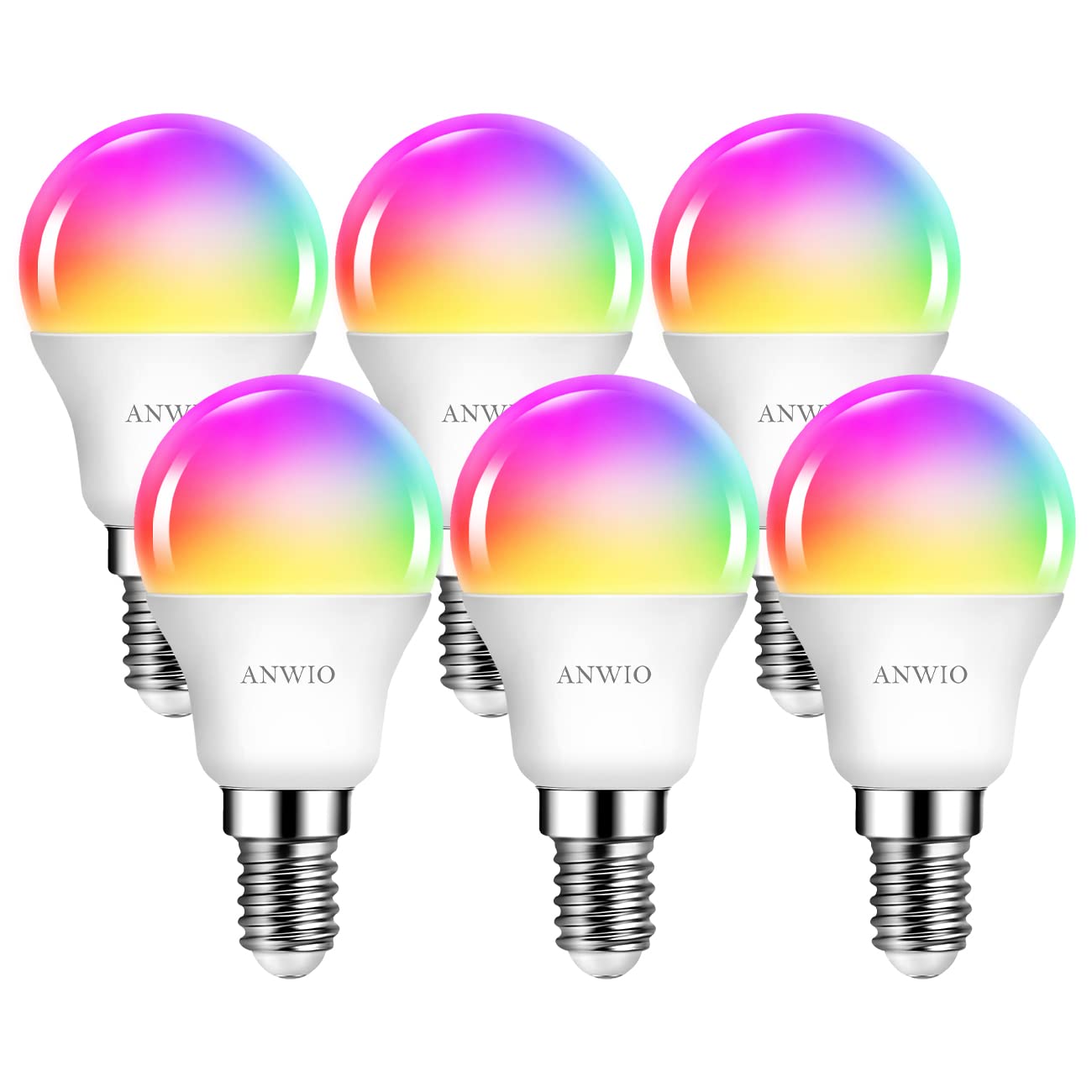 ANWIO Dimmable Smart LED Bulb, 470Lm, 5W Replacing 40W E14, Works with Alexa, Echo, Google Assistant (Pack of 6) WiFi Golf Ball Shaped Bulbs compatibility with TUYA