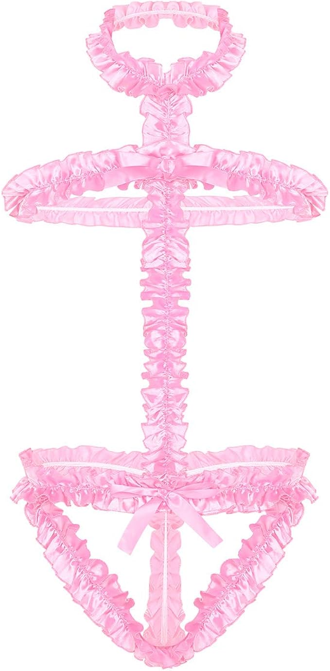 Amazon アルビビ Alvivi メンズ ワンピース ホルターネック オープンバック フリル ボディスーツ ランジェリー 下着 スーツ ｔバックショーツ セクシー下着 連体式 メンズビキニブリーフ インナーシャツ 通販