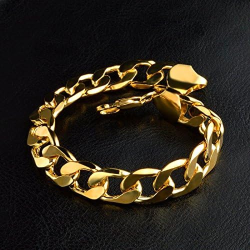 Fashion Retro Men Women 18K Gold Plated Wide Rings Chain Bangle Bracelet 12MM
