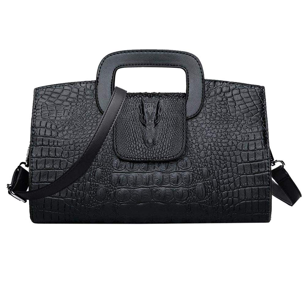 Milya Women's Leather Vintage Handbag Clutch Handbag Evening Bag Shoulder Bag Leather Bag Shoulder Bag with Shoulder Strap, Crocodile pattern black, One Size