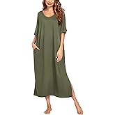 Ekouaer Long Nightgown for Women Short Sleeve Sleepwear Plus Size Loungewear with Pockets M-5XL