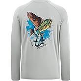 BASSDASH Men’s Fish Graphic UPF 50+ Long Sleeve Fishing Shirts Sun Protection Breathable Moisture Wicking T-Shirt