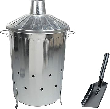 Incinerateur Crazygadget En Metal Galvanise Ultra Large 125 Litres Avec Couvercle De Verrouillage Special Et Pelle A Cendre Amazon Fr Jardin