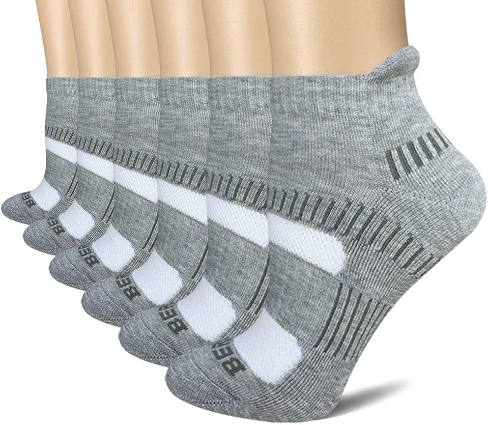 BERING Women's Performance Athletic Running Socks, Size 6-9, Grey, 6 Pairs: Clothing