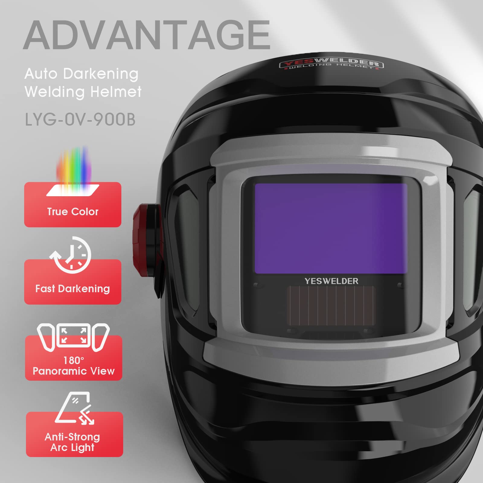 YESWELDER Flip-up Auto Darkening Welding Helmet with Large view, Digital Welding Lens, 1/1/1/1 True Color 4 Arc Sensor Wide Shade 4/5-9/9-13 Welder Mask for TIG, MIG, ARC, CUT and GRIND
