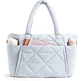 BAGSMART Tote Bag for Women, Puffer Tote Bag with Zipper, Large Quilted Shoulder Bag with Compartments for Travel, Work, Gym
