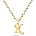 LUXEJEW Valentines Day Gifts for Him - Stainless Steel Initial A-Z Pendant Necklace for Men Boys Women Gold/Silver Cuban Link Chain Letter Necklace Mens Jewelry Gifts