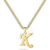 LUXEJEW Valentines Day Gifts for Him - Stainless Steel A-Z Initial Necklaces for Men Boys, Gold/Silver Cuban Link Chain Letter Pendant Necklace Jewelry Gifts 20+2 Inches