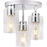 foucasal Semi Flush Mount Ceiling Light 3-Light Chrome Flush Mount Ceiling Light Fixtures with Clear Glass Shade, Modern Kitc