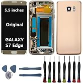 5.5" Original AMOLED for Samsung Galaxy S7 Edge SM-G935U SM-G935V SM-G935F G935P Screen Replacement S7edge Display Touch Screen Digitizer Assembly (Gold with Frame+Back Cover+Tools)