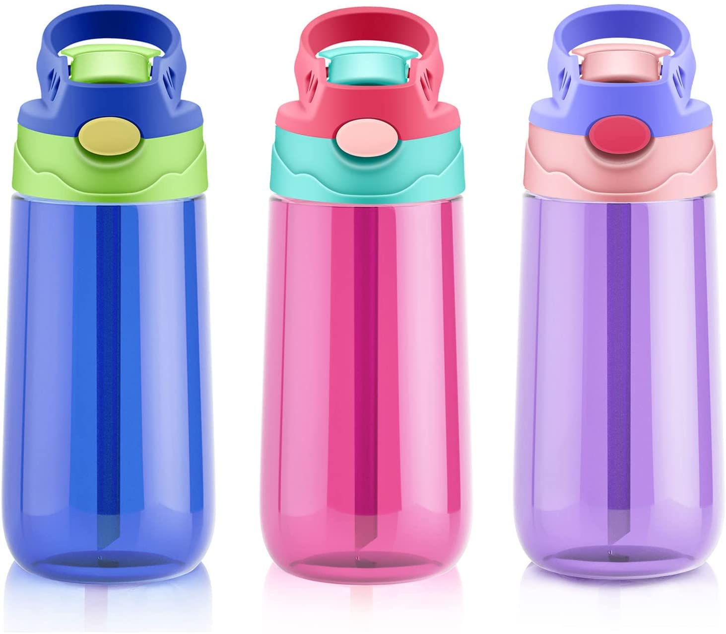 SUPPRUI Kids Water Bottle with Straw for School Leak Proof 480ML Kids Water Bottles BPA-Free for Boys & Girls(Pink)