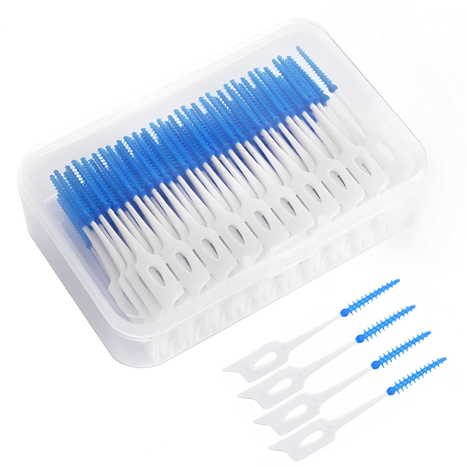 WQSS AOEIU Dual-Use Interdental Brushes, 160 Pieces Wisdom Interdental Brushes with Storage Case, Dental Tooth Flossing for Braces Oral Cleaning, Dental Floss Stick, Toothpick Cleaning Tool (Bule)