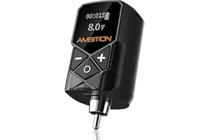 Tattoo Power Supply - Ambition Kuark Mini Wireless Portable RCA Tattoo 2400mAh Lithium Battery Pack with LED Digital Display for Rotary Tattoo Machine