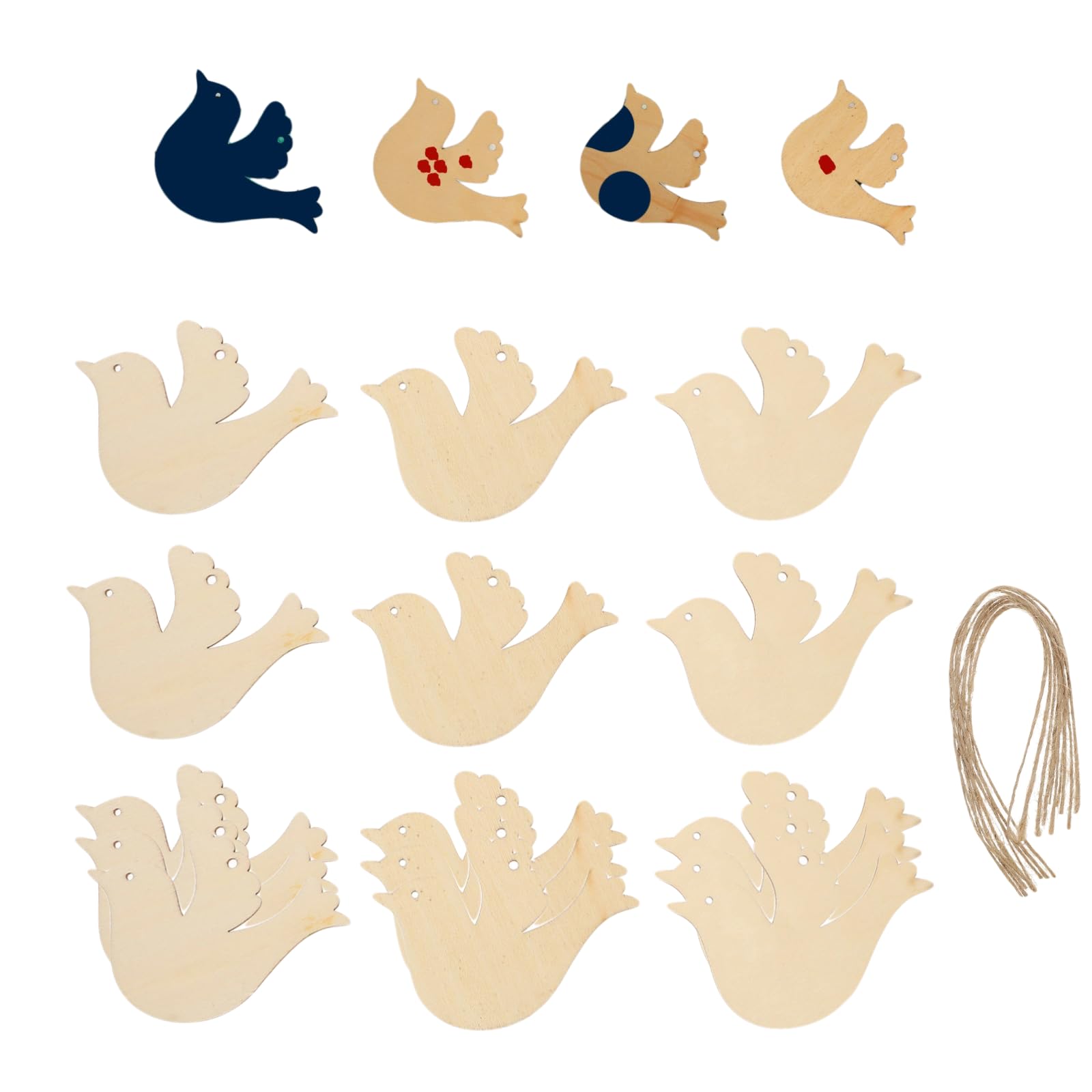 Ciieeo Wooden Christmas Bird Pendant Set, 50pcs Wood Bird Cutouts for Tree Hanging Decor, Unfinished Wood Dove Slices for Home Decor, 8.5cm/3.34in