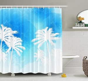 AdaCrazy Cortina Ducha Palmera Cortina Ducha Azul Palmera Tropical