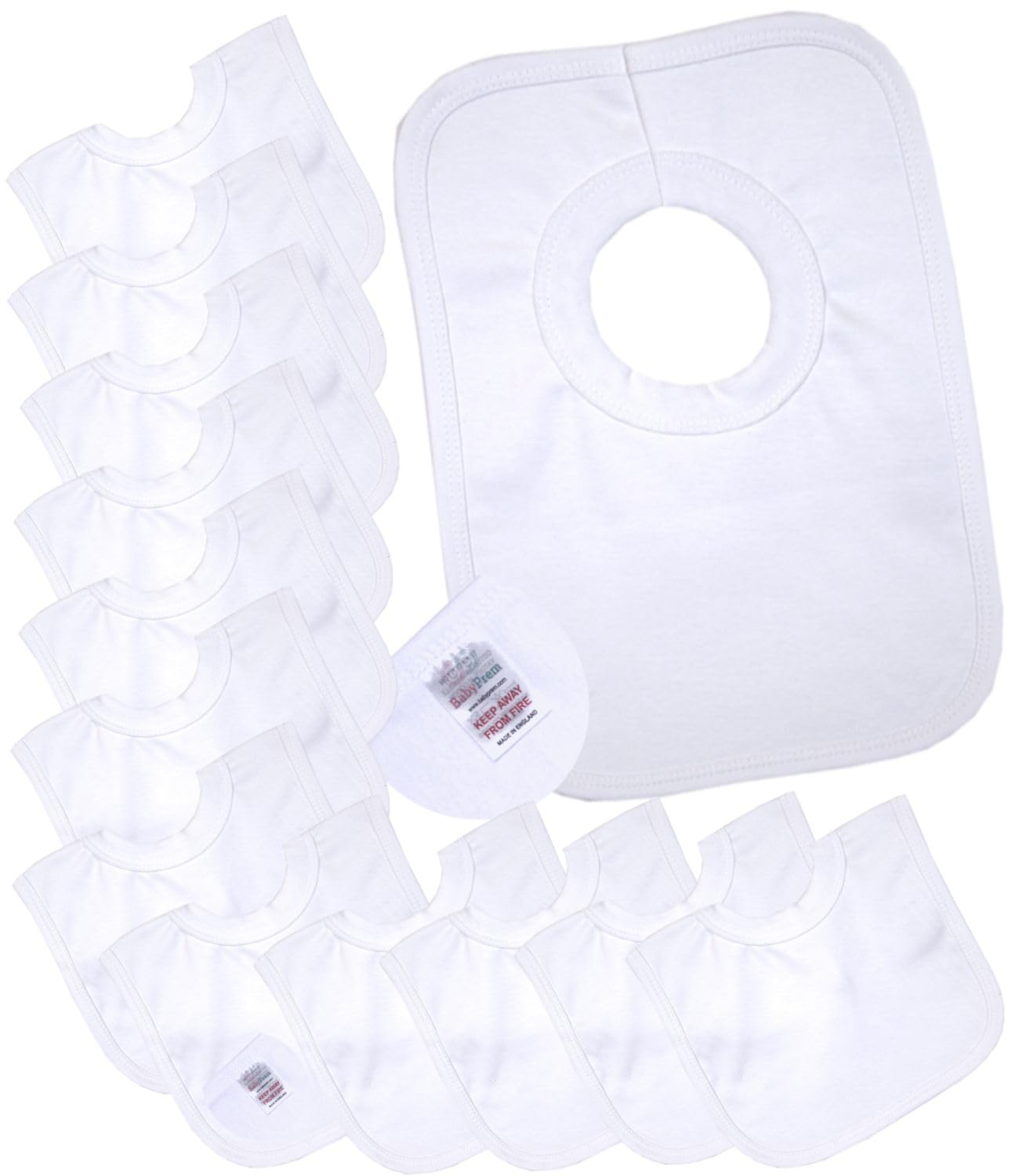 BabyPrem Baby 12 Pack 100% Cotton Round neck Popover the head Bib One size White