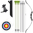 VALYPANOR Bow and Arrow Set for Youth Junior Archery Longbow Training Bow with 6 Safety Arrows, 5 Target Face Paper, Armguard, Quiver, 18 Lb Beginner Recurve Bow Kit for Outdoor Sport Game Gift
