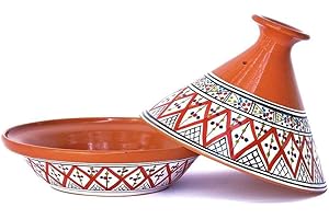 Kamsah Bohemian Supreme Tagine - Medium Red Ceramic Cooking Pot, Handcrafted, Non-Stick