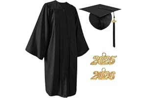 YIIOSS Unisex Matte Graduation Cap and Gown 2025 2026 with Tassel for High School and College Graduation Black