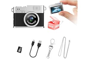 KOOMTOOM Mini appareil photo rétro HD 1080p avec carte SD de 32 Go, enregistreur vidéo de poche de 2,4 cm, cadeau pour enfant