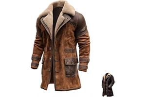 GENERIC Cowboy Suede Jacket for Men - Western Faux Leather Zip Up Coat with Plush Collar, Retro Style Outerwear for Fall and Winter