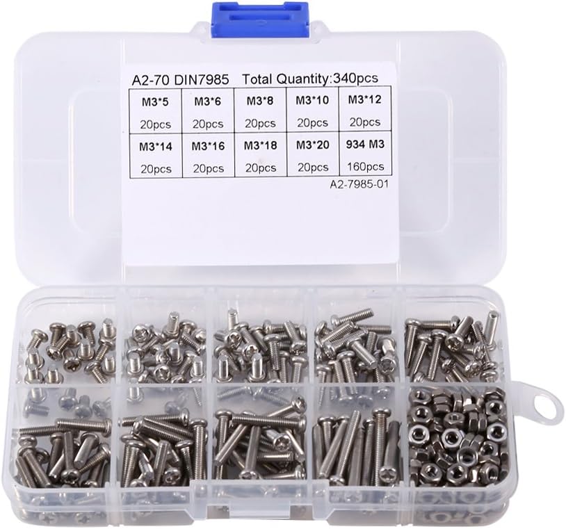 340Pcs M3 Stainless Steel Screws Nuts Assortment Kit Bolt Set Pan Head Screw Sets Washers Machine Screws Assortment Kit with Nuts Nut Bolt Sets with Box - Image 3