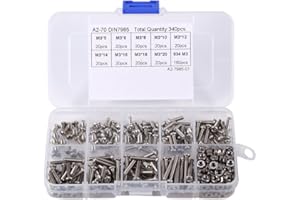M3 Phillips Pan Head Screw 340pcs Stainless Steel Screws Bolts Nuts Assortment Kit Full Thread Plain Finish