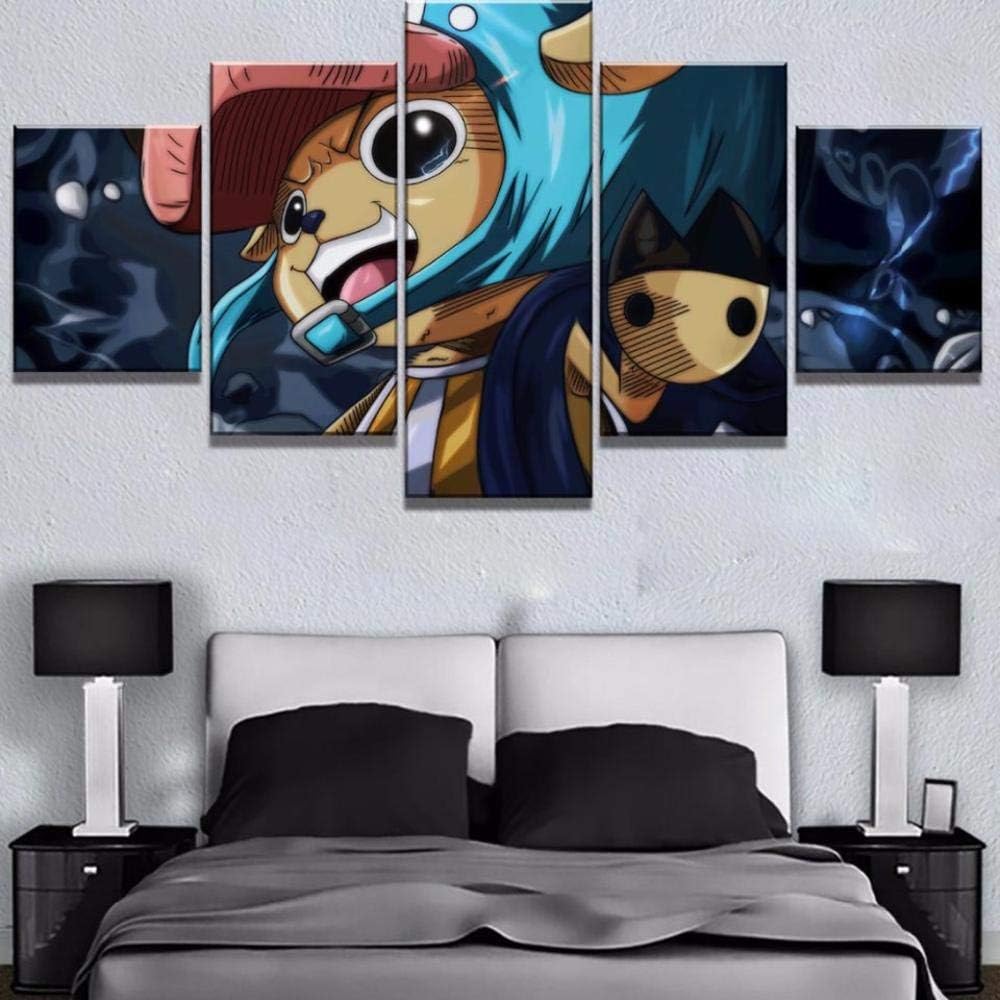 Prints on Canvas One Piece Poster 5 Piece Animation Picture Modern Home Decor Living Room Wall Artwork Painting With Frame (Size 1)
